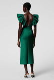 Taro Purple V Neck Sheath Ruffled Midi Formal Dress