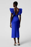 Taro Purple V Neck Sheath Ruffled Midi Formal Dress
