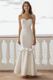 Ivory Strapless Mermaid Wedding Dress with Ruffles