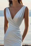 Ivory Sheath V-Neck Engagement Dress with Slit