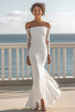 Off The Shoulder Ivory Mermaid Wedding Dress with Long Sleeves