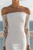 Off The Shoulder Ivory Mermaid Wedding Dress with Long Sleeves