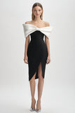 Off the Shoulder Bodycon Little Black Dress with Slit