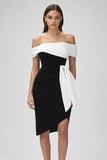 Short Bodycon Mini Ivory and Black Dress with Ruffles