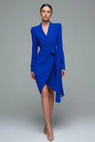 Royal Blue V Neck Bodycon Work Dress with Sash