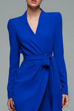 Royal Blue V Neck Bodycon Work Dress with Sash