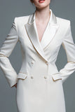 Ivory Peak Lapel Double Breasted Mini Work Dress