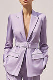 Lilac 2-Piece Peak Lapel Business Suit with Belt