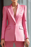 Pink 2-Piece Peak Lapel Slim Fit Work Suit