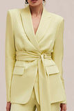 Peak Lapel 2-Piece Daffodil Business Casual Suit with Sash