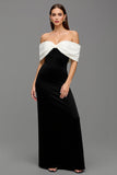 Sheath Black and White Long Formal Dress with Bow