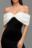 Sheath Black and White Long Formal Dress with Bow