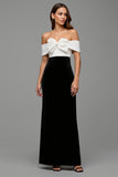 Off the Shoulder Black and White Patchwork Long Formal Dress with Bow
