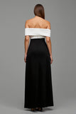 Off the Shoulder Black and White Patchwork Long Formal Dress with Bow