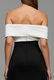 Off the Shoulder Black and White Patchwork Long Formal Dress with Bow