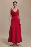 Cowl Neck Red A Line Long Formal Dress