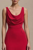 Cowl Neck Red A Line Long Formal Dress
