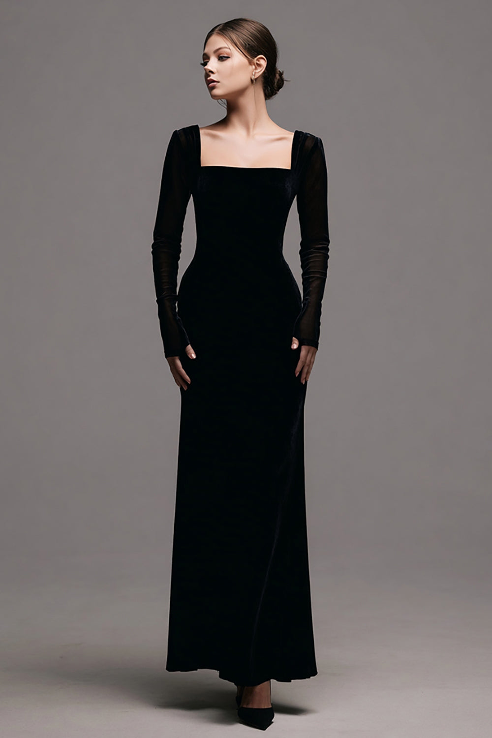 black long sleeve evening dress uk Off-Shoulder Long Black Formal Dress with Long Sleeves Black / 14
