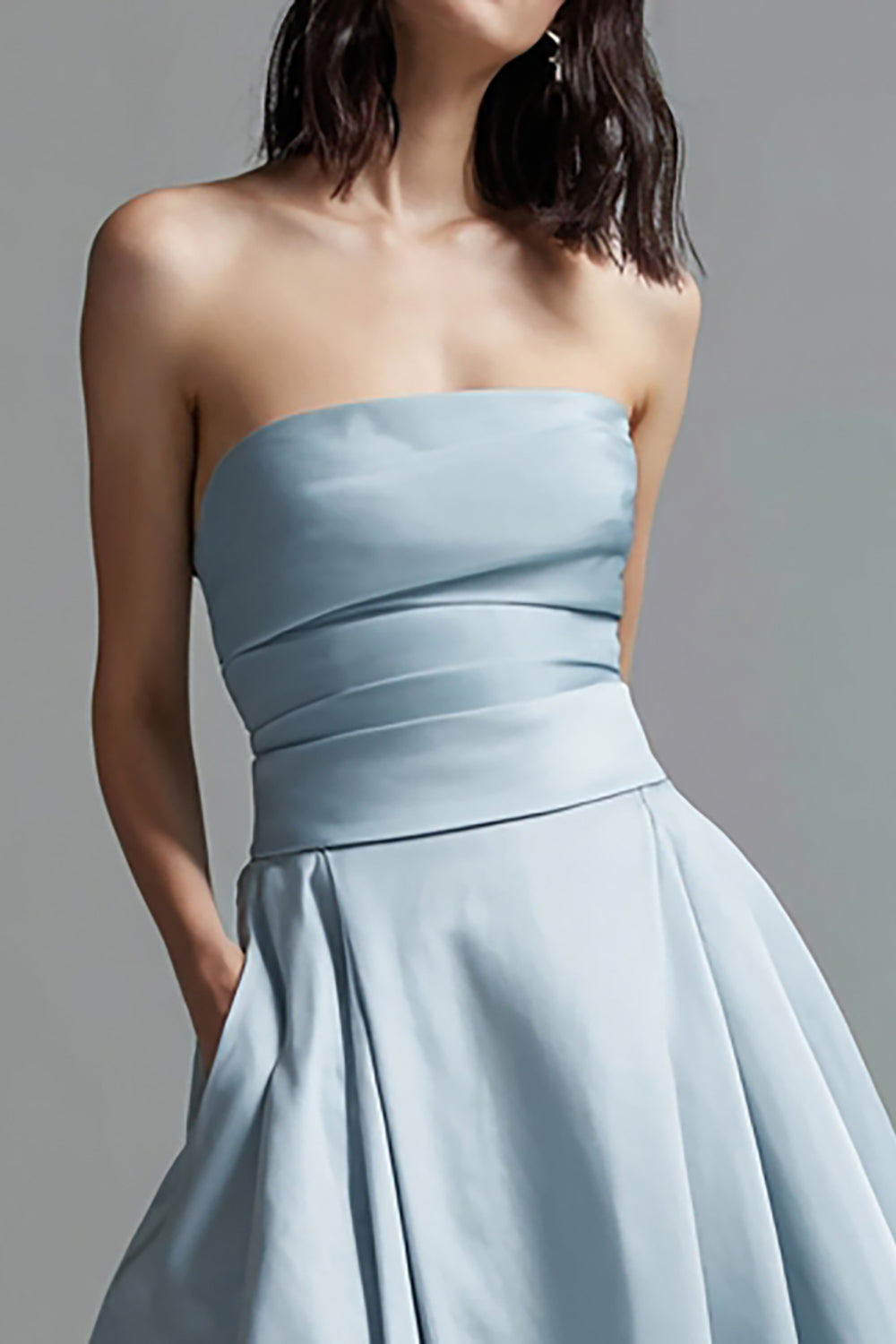 WEDTREND Women Sky Blue Formal Dress Strapless A Line Satin Long