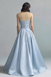 Strapless Sky Blue A Line Satin Formal Dress