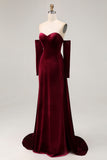 Off The Shoulder Velvet Dark Red A Line Long Evening Dress