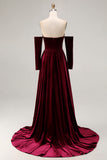 Off The Shoulder Velvet Dark Red A Line Long Evening Dress
