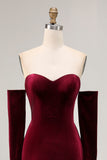 Off The Shoulder Velvet Dark Red A Line Long Evening Dress