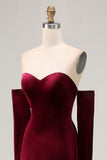 Off The Shoulder Velvet Dark Red A Line Long Evening Dress