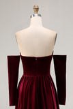 Off The Shoulder Velvet Dark Red A Line Long Evening Dress