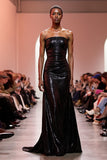 Sparkly Black A-Line Strapless Evening Dress