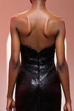 Sparkly Black A-Line Strapless Evening Dress