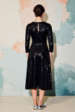 Sparkly Black Sequins Round Neck Midi Formal Dress Half Sleeves