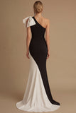 One Shoulder Black Mermaid Long Evening Dress With Bow