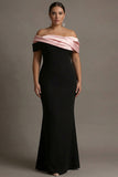 Mermaid Black and Pink Off the Shoulder Plus Size Formal Dress