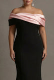 Mermaid Black and Pink Off the Shoulder Plus Size Formal Dress