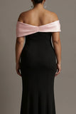 Mermaid Black and Pink Off the Shoulder Plus Size Formal Dress