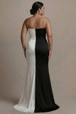 Black and White Colorblock Sweetheart Plus Size Long Evening Dress With Slit