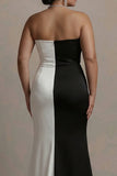 Black and White Colorblock Sweetheart Plus Size Long Evening Dress With Slit