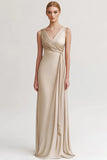 Black V Neck Sheath Ruched Evening Dress