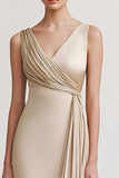 Black V Neck Sheath Ruched Evening Dress