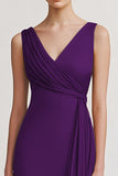 Black V Neck Sheath Ruched Evening Dress