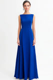 Royal Blue Boat Neck A Line Evening Dress