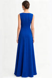 Royal Blue Boat Neck A Line Evening Dress