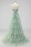 Sparkly Lavender A Line Strapless Sequins Corset Tiered Prom Dress with Slit