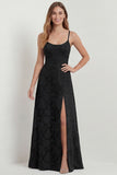 Dusty Blue A-Line Floral Long Bridesmaid Dress with Slit
