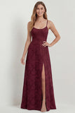 Dusty Blue A-Line Floral Long Bridesmaid Dress with Slit