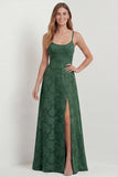 Dusty Blue A-Line Floral Long Bridesmaid Dress with Slit