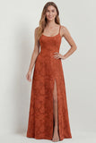 Dusty Blue A-Line Floral Long Bridesmaid Dress with Slit