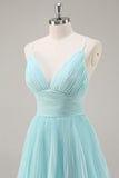 A-Line Spaghetti Straps Pleated Tiered Floor Length Chiffon Bridesmaid Dress