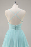 A-Line Spaghetti Straps Pleated Tiered Floor Length Chiffon Bridesmaid Dress